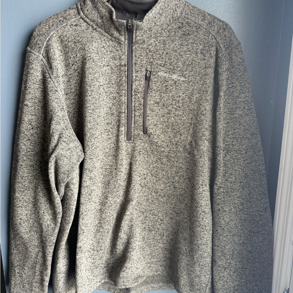 Eddie Bauer Heathered Gray Quarter-Zip Sweater